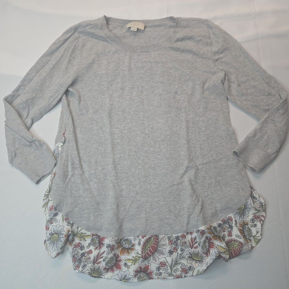 Loft Blouse Womens Long Sleeve Grey Shirt S Floral Ruffle Spring Minimalist
